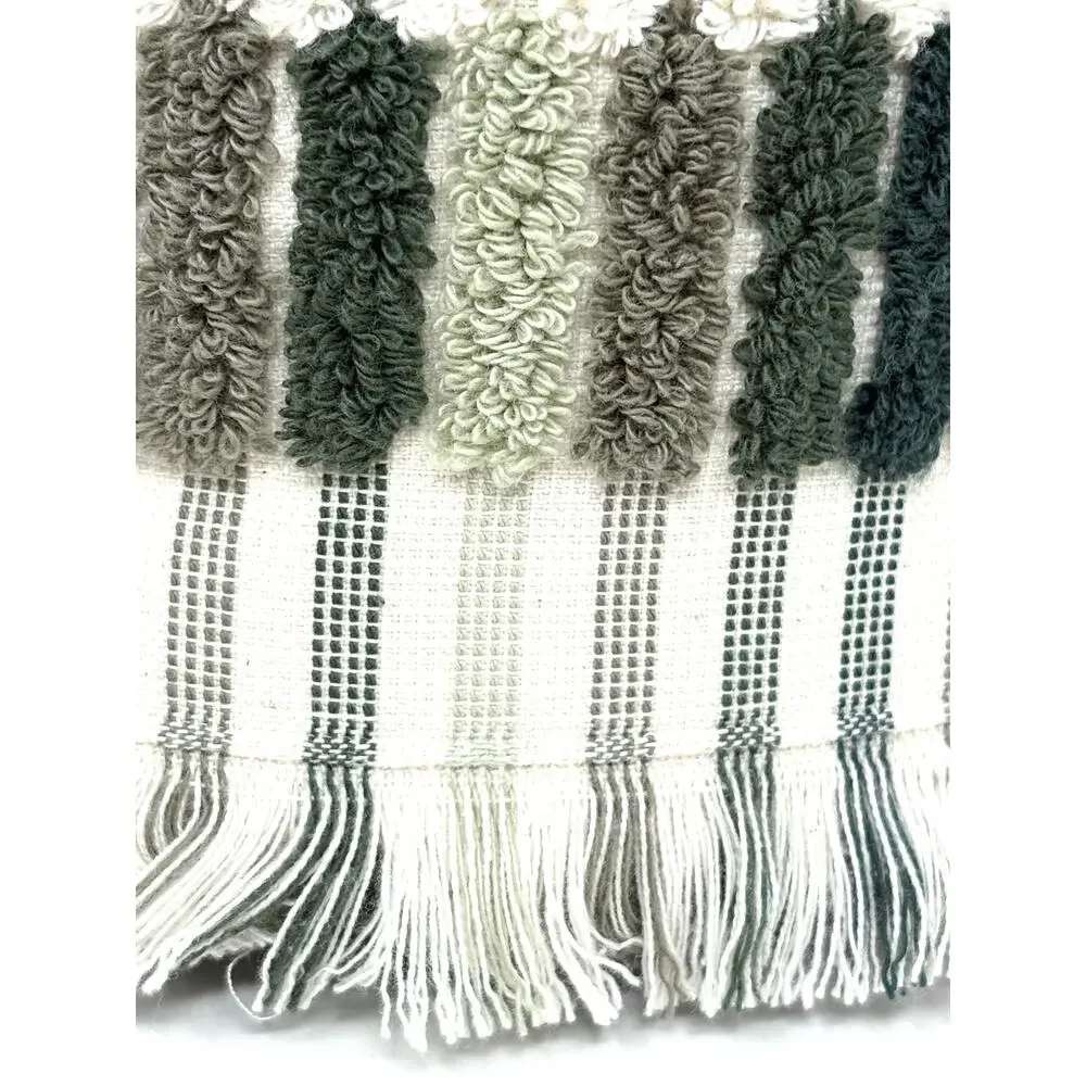 Brooks Brothers Turkish Cotton Mosaic Tile Hand Towels Greens Cream Multi Fringe